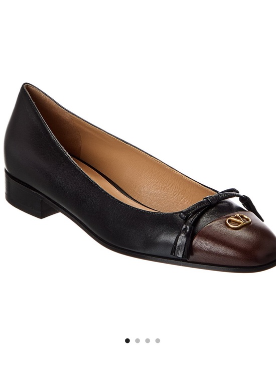 Valentino Shoes - Valentino Two-Tone Black and Brown Leather Ballet Flat with Gold Logo